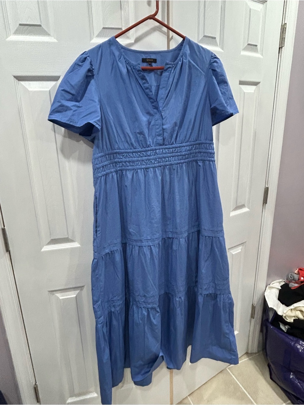 Quince Light Blue Tiered Maxi Dress- 100% cotton